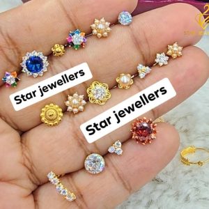 Solid 18K Hallmarked Gold Diamond Nose Pin & Ear Tops Collection