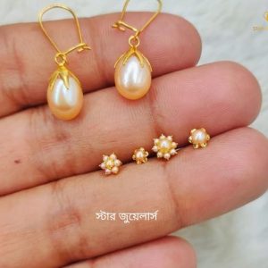 Solid 18K Gold Pure Mukta Earrings & Nose Pin Collection