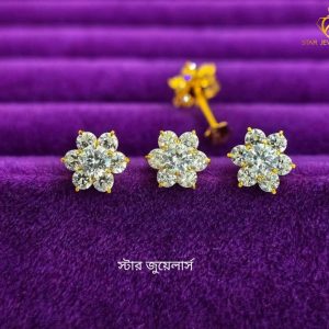 Solid 18K Gold 9 Stone Ear Tops & Nose Pin – Diamond Type-C