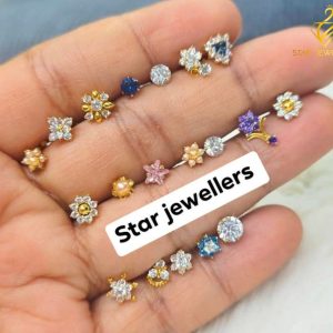 Solid 18K Hallmarked Gold Large Nose Pin & Ear Tops Collection